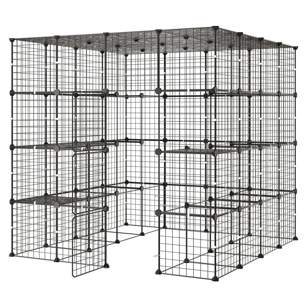 VEVOR Cat Cage 4-Tier 55"x55"x55" Large DIY Cat Playpen Indoor Enclosure, Detachable Metal Wire Kennel Crate with 3 Doors & Locks, Exercise Place Ideal for 2-3 Cats, Kittens and Small Animals, Black