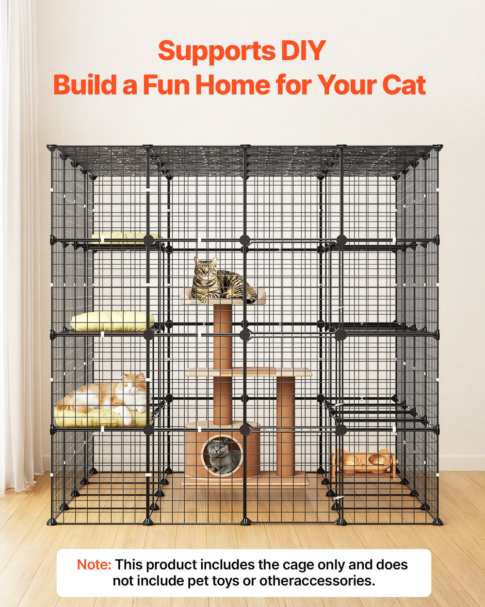 VEVOR Cat Cage 4-Tier 55"x55"x55" Large DIY Cat Playpen Indoor Enclosure, Detachable Metal Wire Kennel Crate with 3 Doors & Locks, Exercise Place Ideal for 2-3 Cats, Kittens and Small Animals, Black