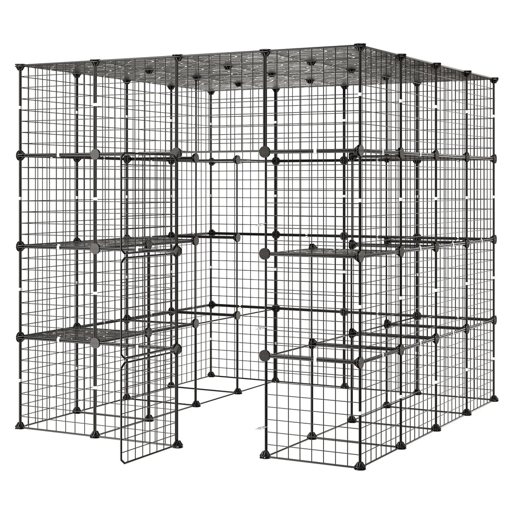 VEVOR Cat Cage 4-Tier 55"x55"x55" Large DIY Cat Playpen Indoor Enclosure, Detachable Metal Wire Kennel Crate with 3 Doors & Locks, Exercise Place Ideal for 2-3 Cats, Kittens and Small Animals, Black