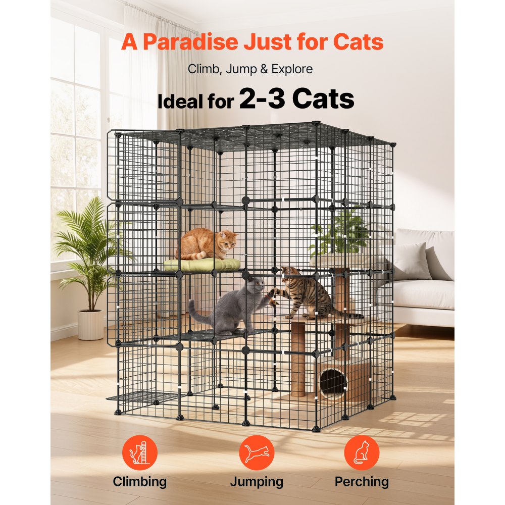 VEVOR Cat Cage 4-Tier 40.98"x40.98"x55" DIY Cat Playpen Indoor Enclosure, Detachable Metal Wire Kennel Crate with 4 Doors, Large Exercise Place Ideal for 2-3 Cats, Kittens and Small Animals, Black