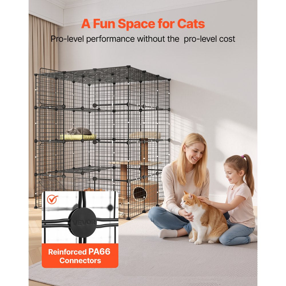 VEVOR Cat Cage 4-Tier 40.98"x40.98"x55" DIY Cat Playpen Indoor Enclosure, Detachable Metal Wire Kennel Crate with 4 Doors, Large Exercise Place Ideal for 2-3 Cats, Kittens and Small Animals, Black