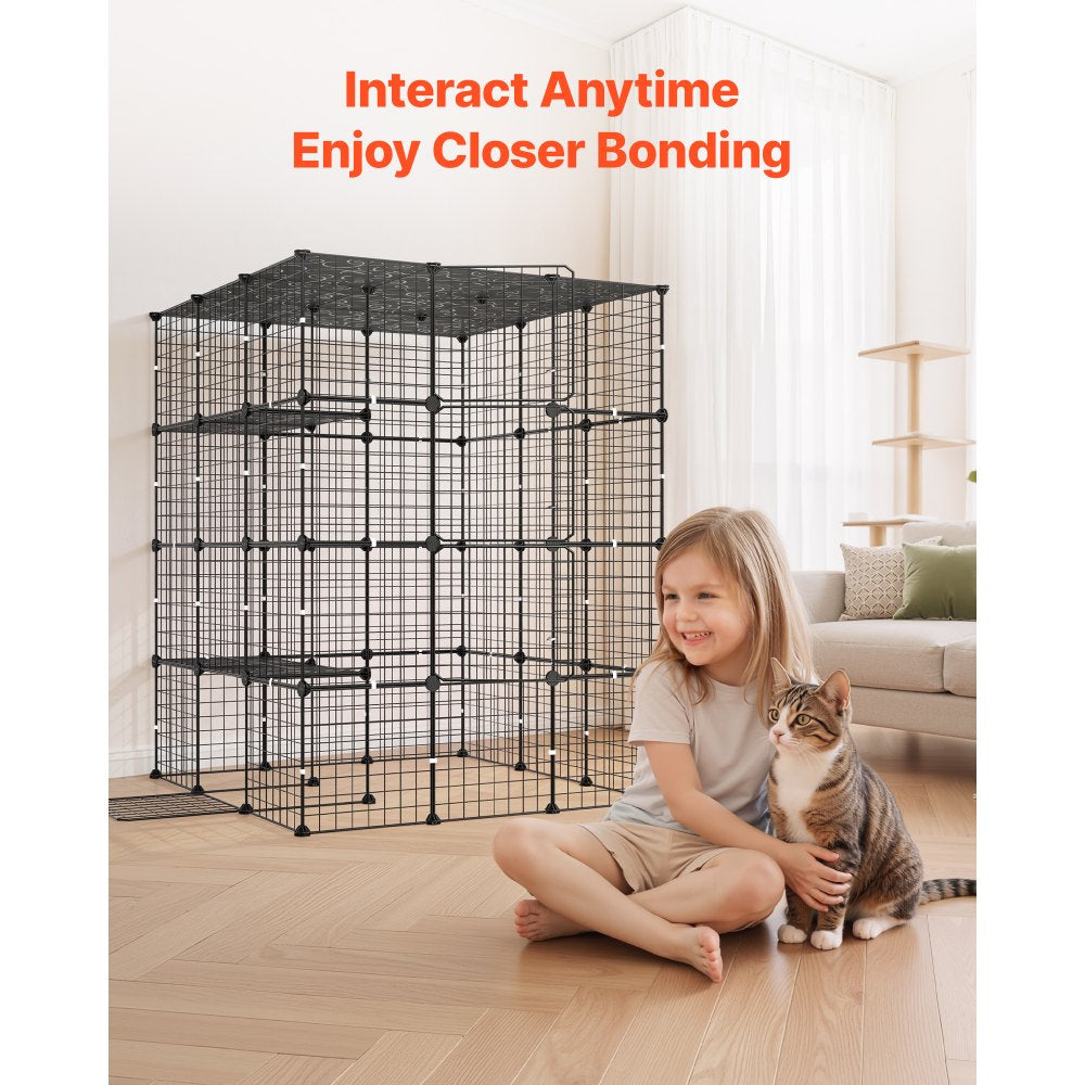 VEVOR Cat Cage 4-Tier 40.98"x40.98"x55" DIY Cat Playpen Indoor Enclosure, Detachable Metal Wire Kennel Crate with 4 Doors, Large Exercise Place Ideal for 2-3 Cats, Kittens and Small Animals, Black