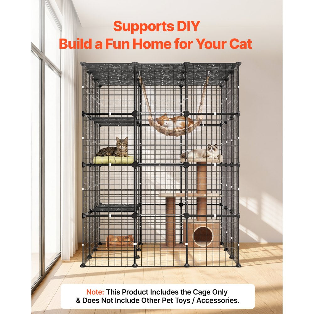 VEVOR Cat Cage 4-Tier 40.98"x40.98"x55" DIY Cat Playpen Indoor Enclosure, Detachable Metal Wire Kennel Crate with 4 Doors, Large Exercise Place Ideal for 2-3 Cats, Kittens and Small Animals, Black