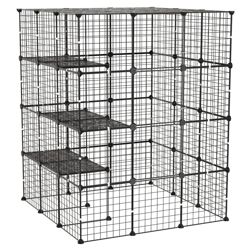 VEVOR Cat Cage 4-Tier 40.98"x40.98"x55" DIY Cat Playpen Indoor Enclosure, Detachable Metal Wire Kennel Crate with 4 Doors, Large Exercise Place Ideal for 2-3 Cats, Kittens and Small Animals, Black