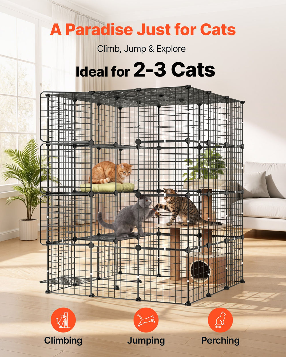 VEVOR Cat Cage 4-Tier 40.98"x40.98"x55" DIY Cat Playpen Indoor Enclosure, Detachable Metal Wire Kennel Crate with 4 Doors, Large Exercise Place Ideal for 2-3 Cats, Kittens and Small Animals, Black