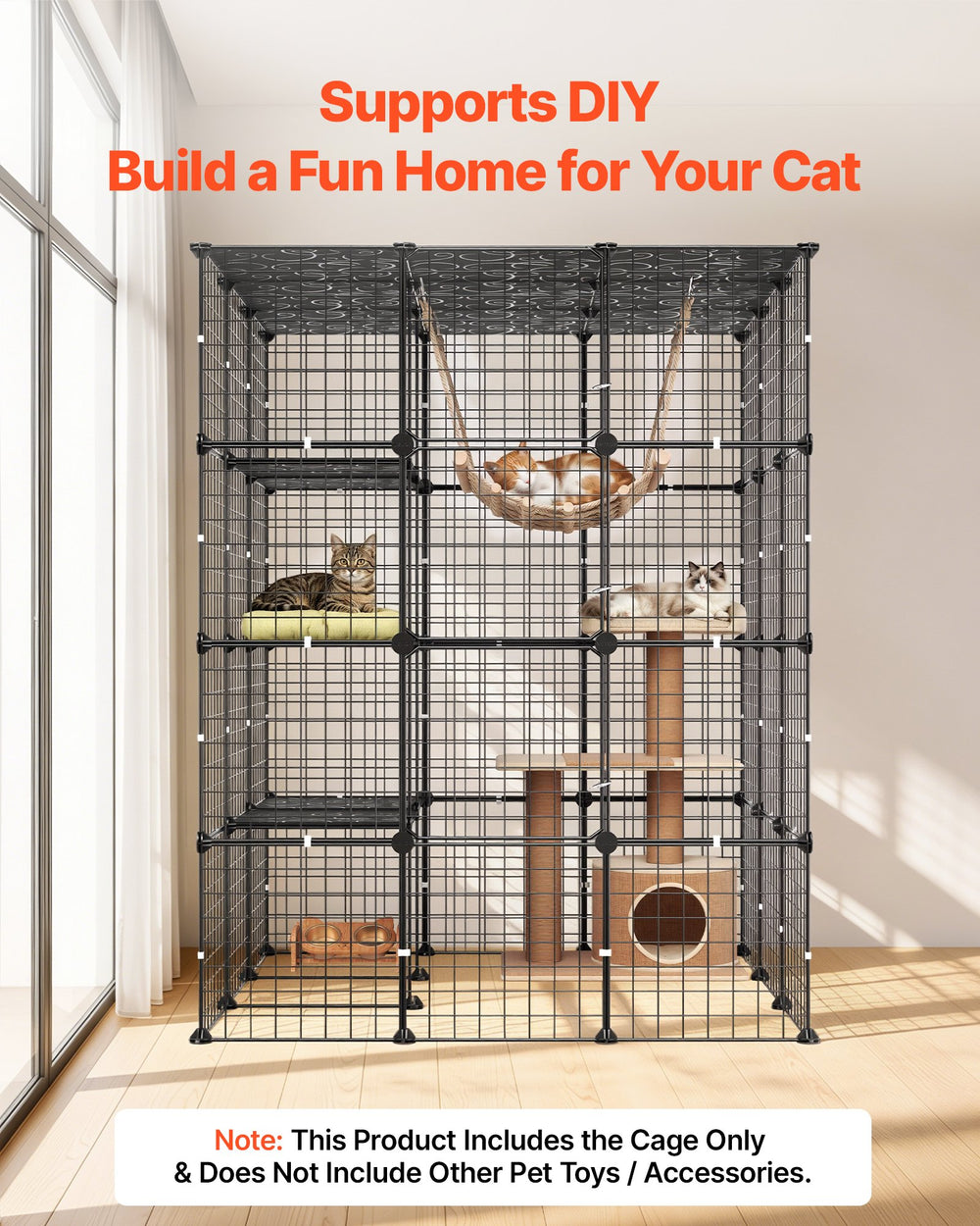 VEVOR Cat Cage 4-Tier 40.98"x40.98"x55" DIY Cat Playpen Indoor Enclosure, Detachable Metal Wire Kennel Crate with 4 Doors, Large Exercise Place Ideal for 2-3 Cats, Kittens and Small Animals, Black