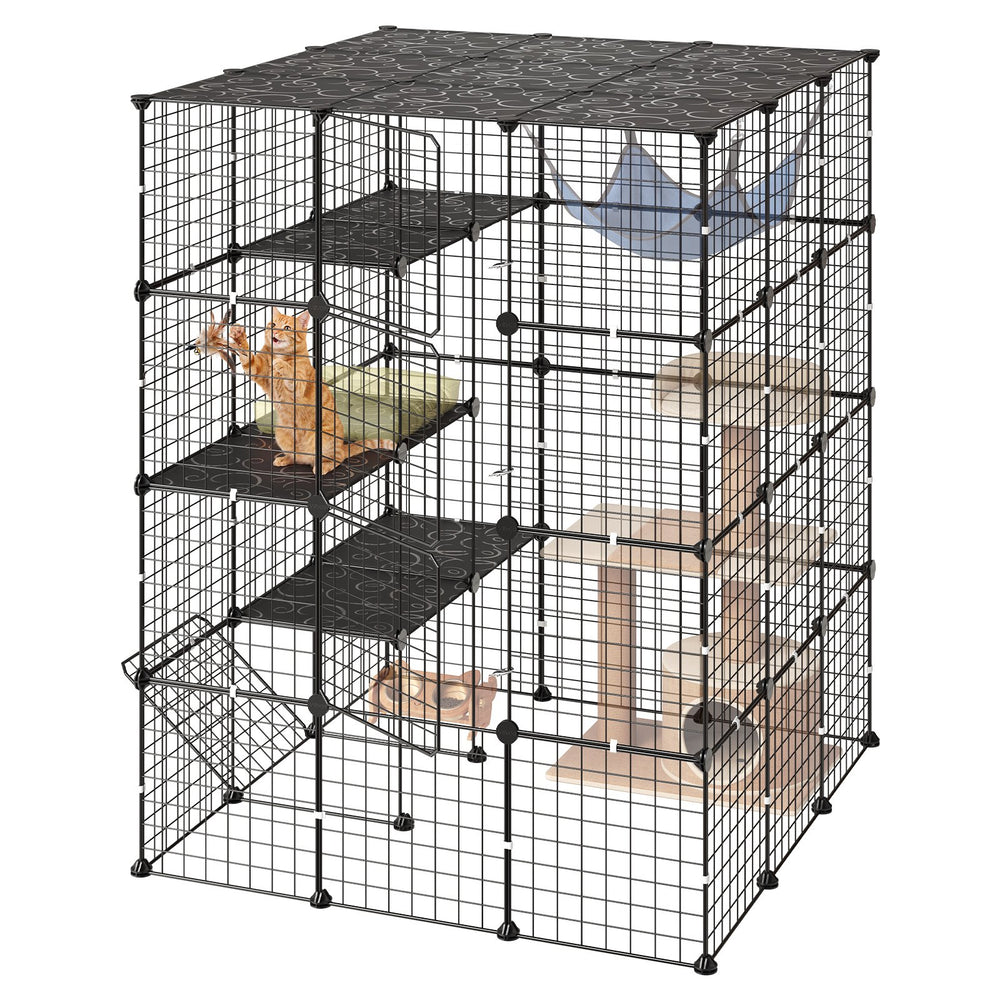 VEVOR Cat Cage 4-Tier 40.98"x40.98"x55" DIY Cat Playpen Indoor Enclosure, Detachable Metal Wire Kennel Crate with 4 Doors, Large Exercise Place Ideal for 2-3 Cats, Kittens and Small Animals, Black