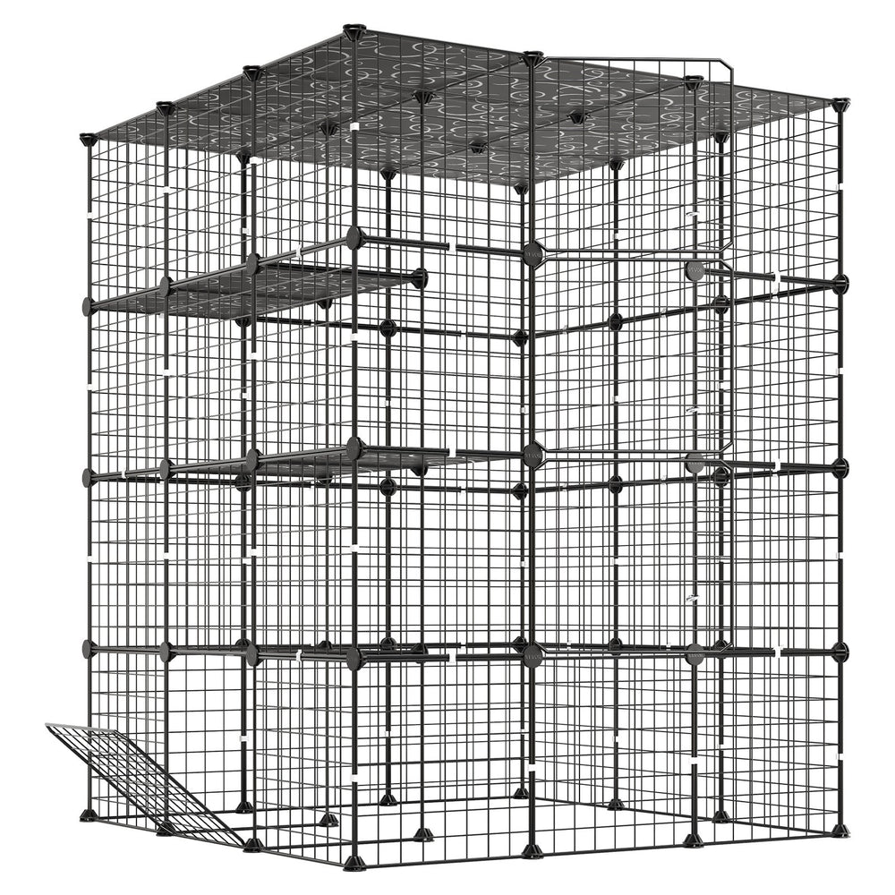 VEVOR Cat Cage 4-Tier 40.98"x40.98"x55" DIY Cat Playpen Indoor Enclosure, Detachable Metal Wire Kennel Crate with 4 Doors, Large Exercise Place Ideal for 2-3 Cats, Kittens and Small Animals, Black