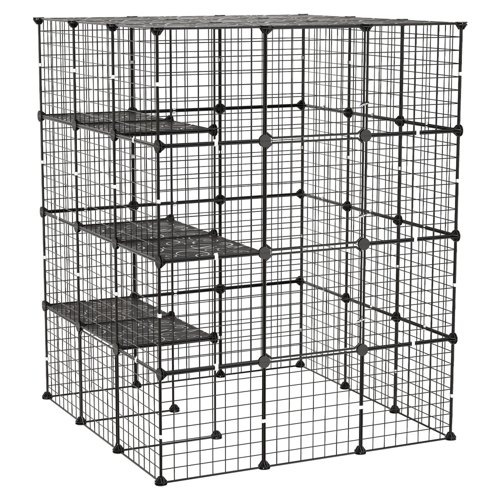 VEVOR Cat Cage 4-Tier 40.98"x40.98"x55" DIY Cat Playpen Indoor Enclosure, Detachable Metal Wire Kennel Crate with 4 Doors, Large Exercise Place Ideal for 2-3 Cats, Kittens and Small Animals, Black