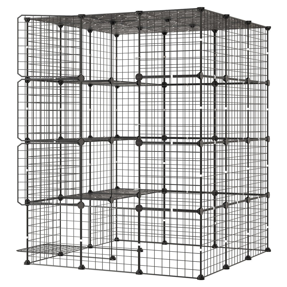 VEVOR Cat Cage 4-Tier 40.98"x40.98"x55" DIY Cat Playpen Indoor Enclosure, Detachable Metal Wire Kennel Crate with 4 Doors, Large Exercise Place Ideal for 2-3 Cats, Kittens and Small Animals, Black