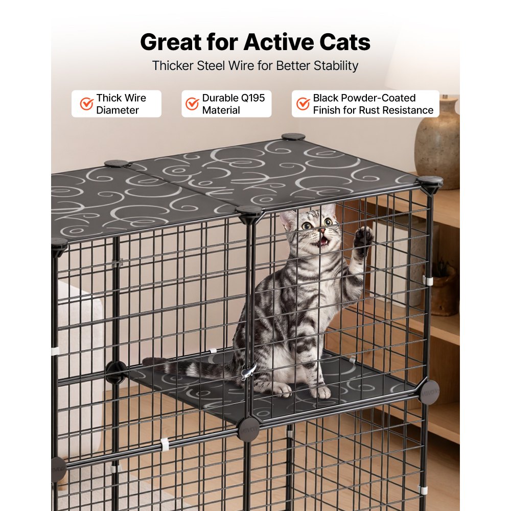 VEVOR Cat Cage 4-Tier 40.98"x13.98"x55" DIY Cat Playpen with Litter Box, Indoor Enclosure Detachable Metal Wire Kennel Crate, Large Exercise Place for 1-2 Cats, Kittens, Ferrets & Small Animals, Black