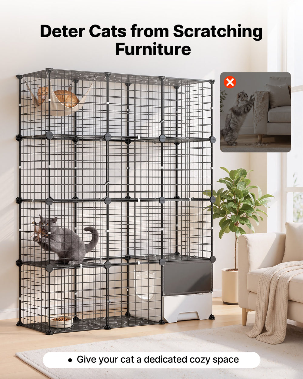 VEVOR Cat Cage 4-Tier 40.98"x13.98"x55" DIY Cat Playpen with Litter Box, Indoor Enclosure Detachable Metal Wire Kennel Crate, Large Exercise Place for 1-2 Cats, Kittens, Ferrets & Small Animals, Black