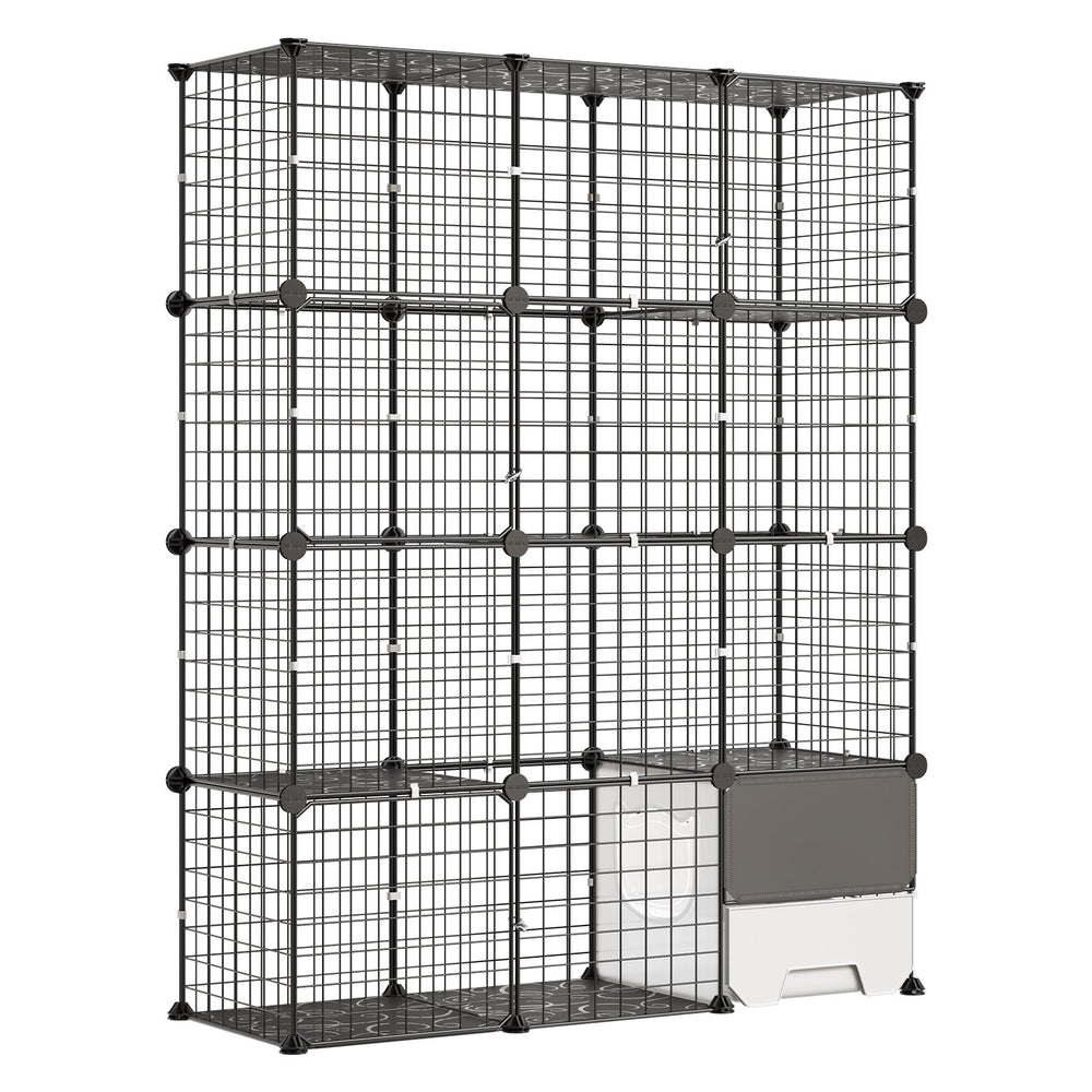 VEVOR Cat Cage 4-Tier 40.98"x13.98"x55" DIY Cat Playpen with Litter Box, Indoor Enclosure Detachable Metal Wire Kennel Crate, Large Exercise Place for 1-2 Cats, Kittens, Ferrets & Small Animals, Black