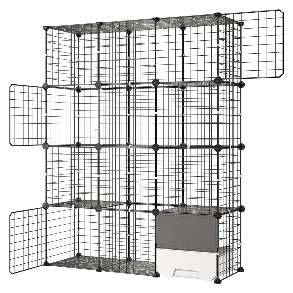 VEVOR Cat Cage 4-Tier 40.98"x13.98"x55" DIY Cat Playpen with Litter Box, Indoor Enclosure Detachable Metal Wire Kennel Crate, Large Exercise Place for 1-2 Cats, Kittens, Ferrets & Small Animals, Black