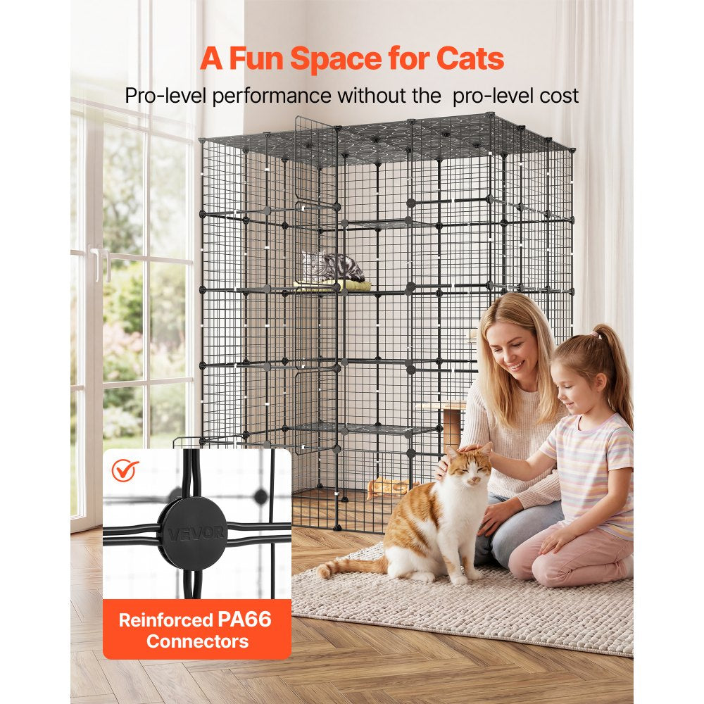 VEVOR Cat Cage 5-Tier 55"x40.98"x68.98" DIY Cat Playpen Indoor Enclosure, Detachable Metal Wire Kennel Crate with 5 Doors, Large Exercise Place Ideal for 2-3 Cats, Kittens and Small Animals, Black