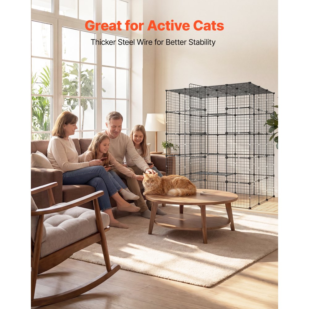 VEVOR Cat Cage 5-Tier 55"x40.98"x68.98" DIY Cat Playpen Indoor Enclosure, Detachable Metal Wire Kennel Crate with 5 Doors, Large Exercise Place Ideal for 2-3 Cats, Kittens and Small Animals, Black