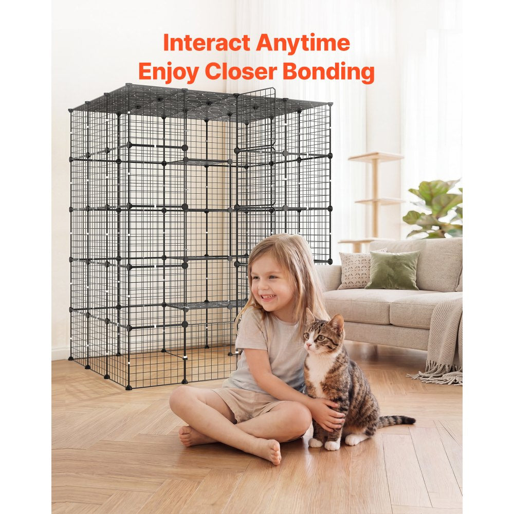 VEVOR Cat Cage 5-Tier 55"x40.98"x68.98" DIY Cat Playpen Indoor Enclosure, Detachable Metal Wire Kennel Crate with 5 Doors, Large Exercise Place Ideal for 2-3 Cats, Kittens and Small Animals, Black