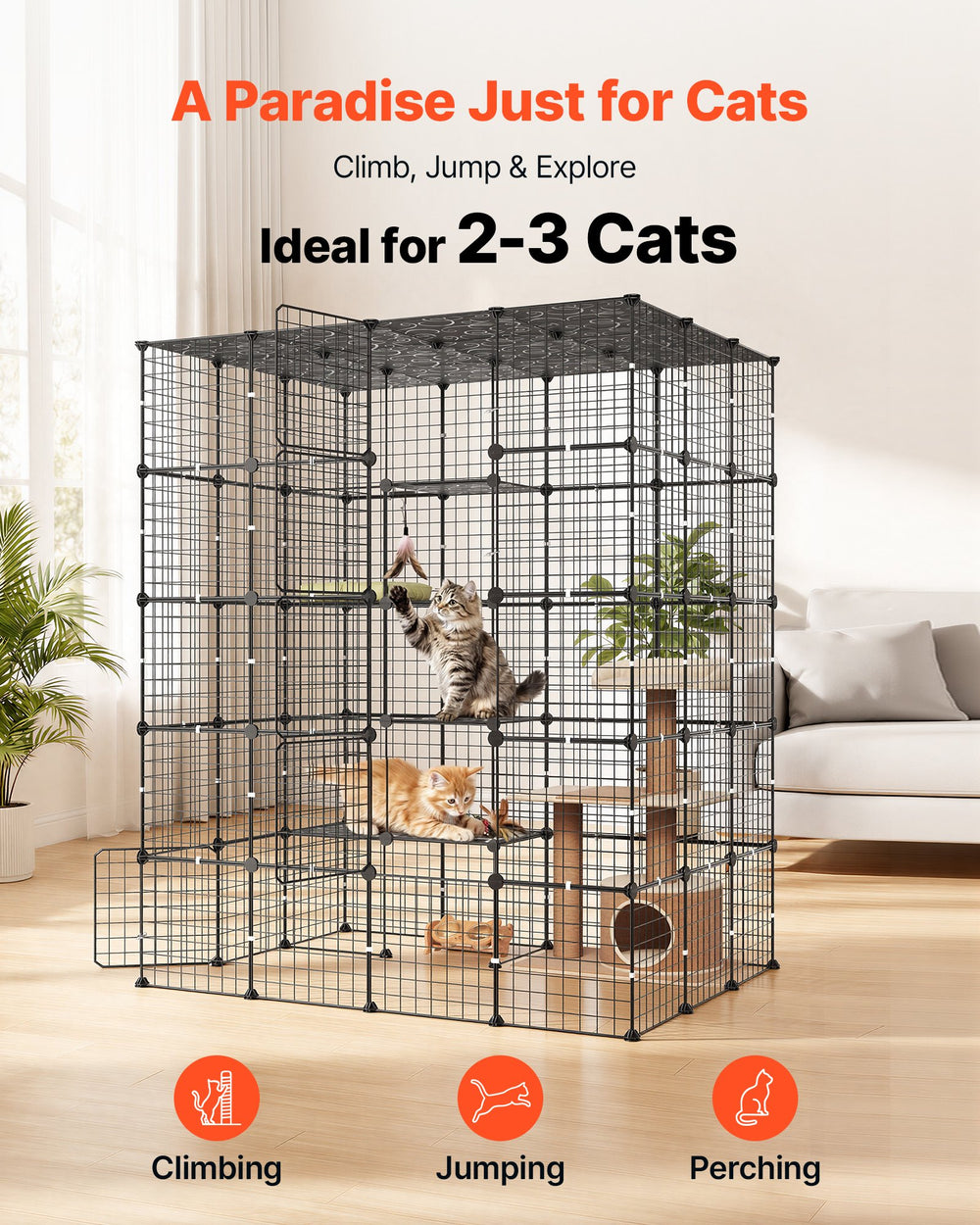 VEVOR Cat Cage 5-Tier 55"x40.98"x68.98" DIY Cat Playpen Indoor Enclosure, Detachable Metal Wire Kennel Crate with 5 Doors, Large Exercise Place Ideal for 2-3 Cats, Kittens and Small Animals, Black