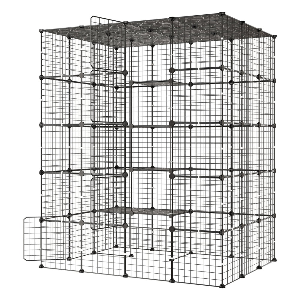 VEVOR Cat Cage 5-Tier 55"x40.98"x68.98" DIY Cat Playpen Indoor Enclosure, Detachable Metal Wire Kennel Crate with 5 Doors, Large Exercise Place Ideal for 2-3 Cats, Kittens and Small Animals, Black