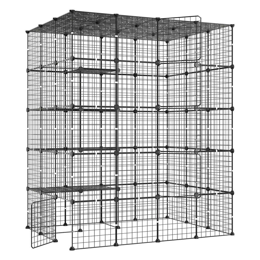 VEVOR Cat Cage 5-Tier 55"x40.98"x68.98" DIY Cat Playpen Indoor Enclosure, Detachable Metal Wire Kennel Crate with 5 Doors, Large Exercise Place Ideal for 2-3 Cats, Kittens and Small Animals, Black