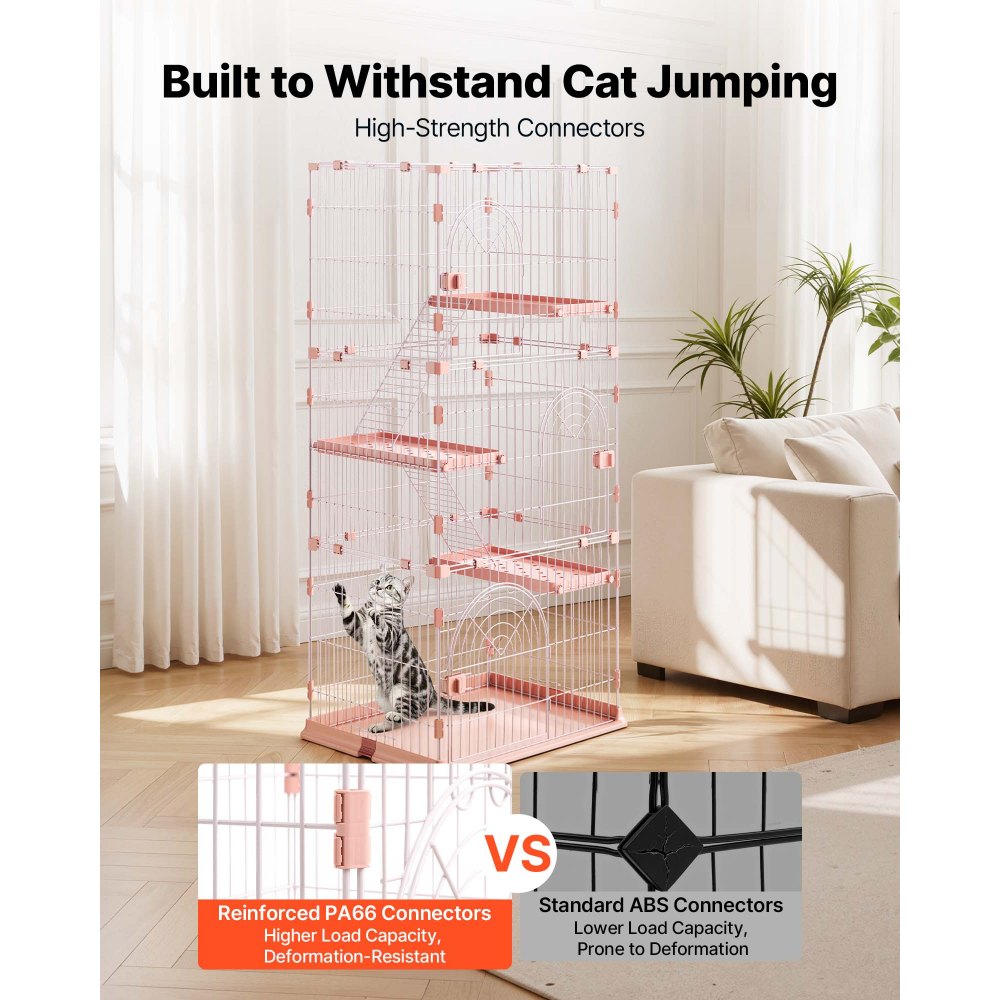 VEVOR Cat Cage 4-Tier 33.07"x23.82"x64.37" DIY Cat Playpen with Ladders, Indoor Enclosure Detachable Metal Wire Kennel Crate, Large Exercise Place for 1-2 Cats, Kittens, Ferrets & Small Animals, Pink
