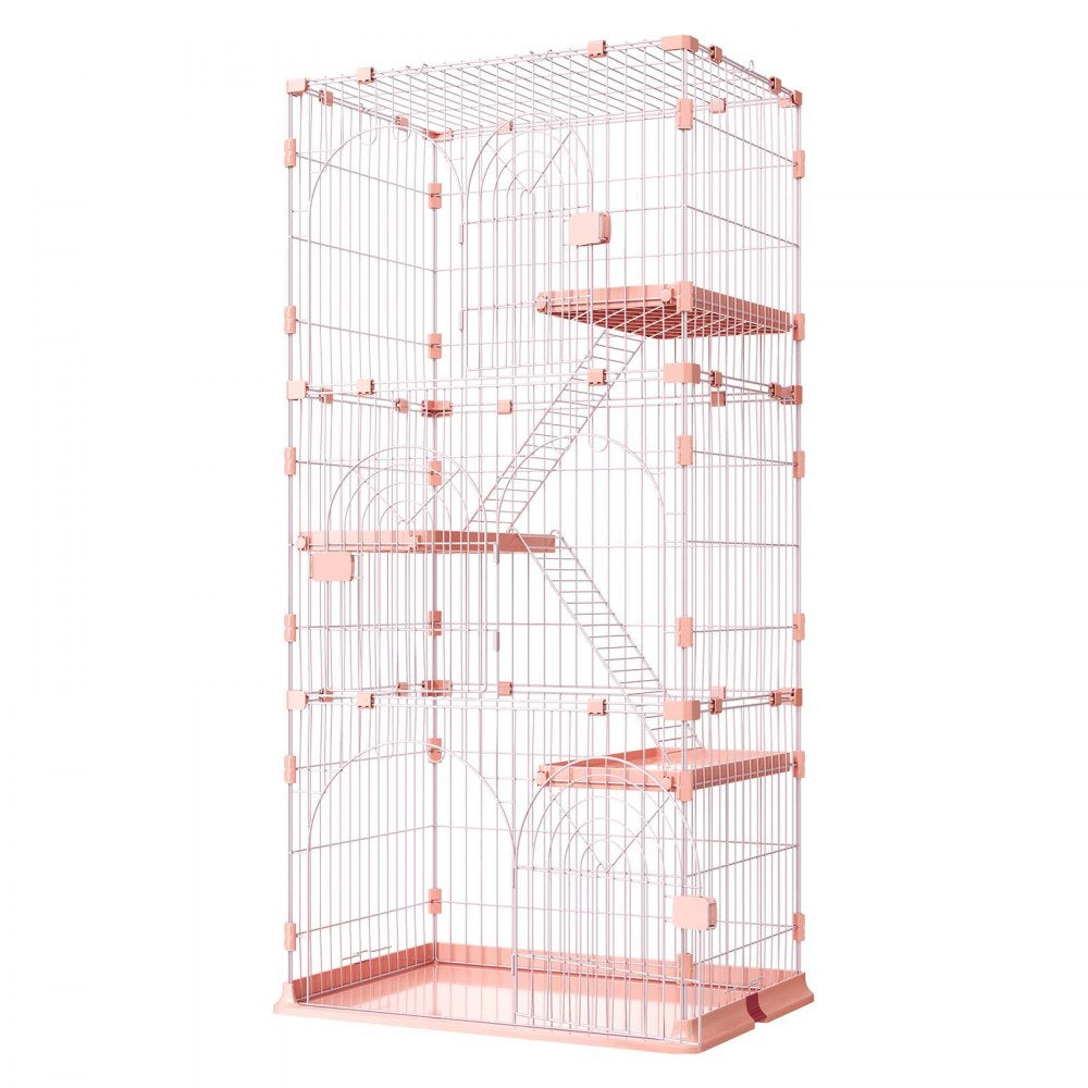 VEVOR Cat Cage 4-Tier 33.07"x23.82"x64.37" DIY Cat Playpen with Ladders, Indoor Enclosure Detachable Metal Wire Kennel Crate, Large Exercise Place for 1-2 Cats, Kittens, Ferrets & Small Animals, Pink