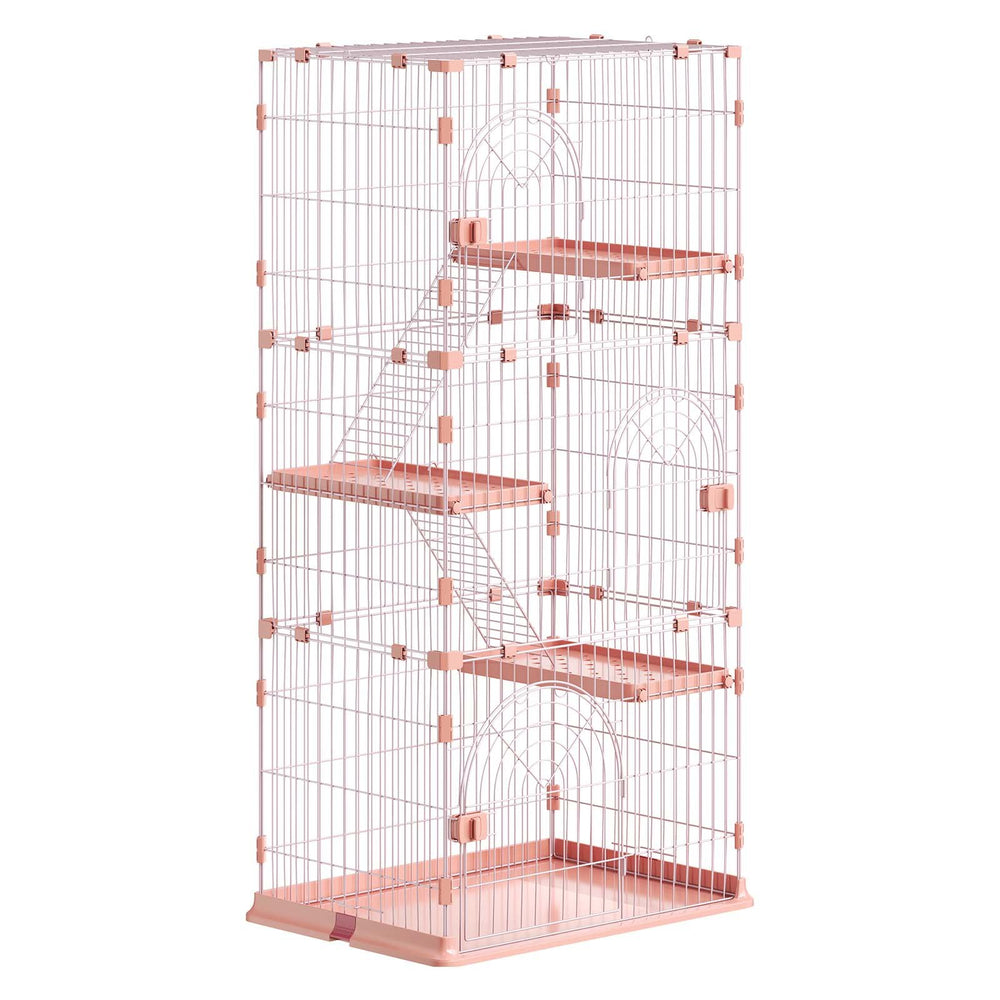 VEVOR Cat Cage 4-Tier 33.07"x23.82"x64.37" DIY Cat Playpen with Ladders, Indoor Enclosure Detachable Metal Wire Kennel Crate, Large Exercise Place for 1-2 Cats, Kittens, Ferrets & Small Animals, Pink