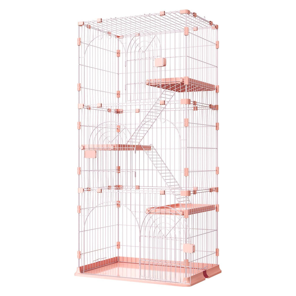 VEVOR Cat Cage 4-Tier 33.07"x23.82"x64.37" DIY Cat Playpen with Ladders, Indoor Enclosure Detachable Metal Wire Kennel Crate, Large Exercise Place for 1-2 Cats, Kittens, Ferrets & Small Animals, Pink