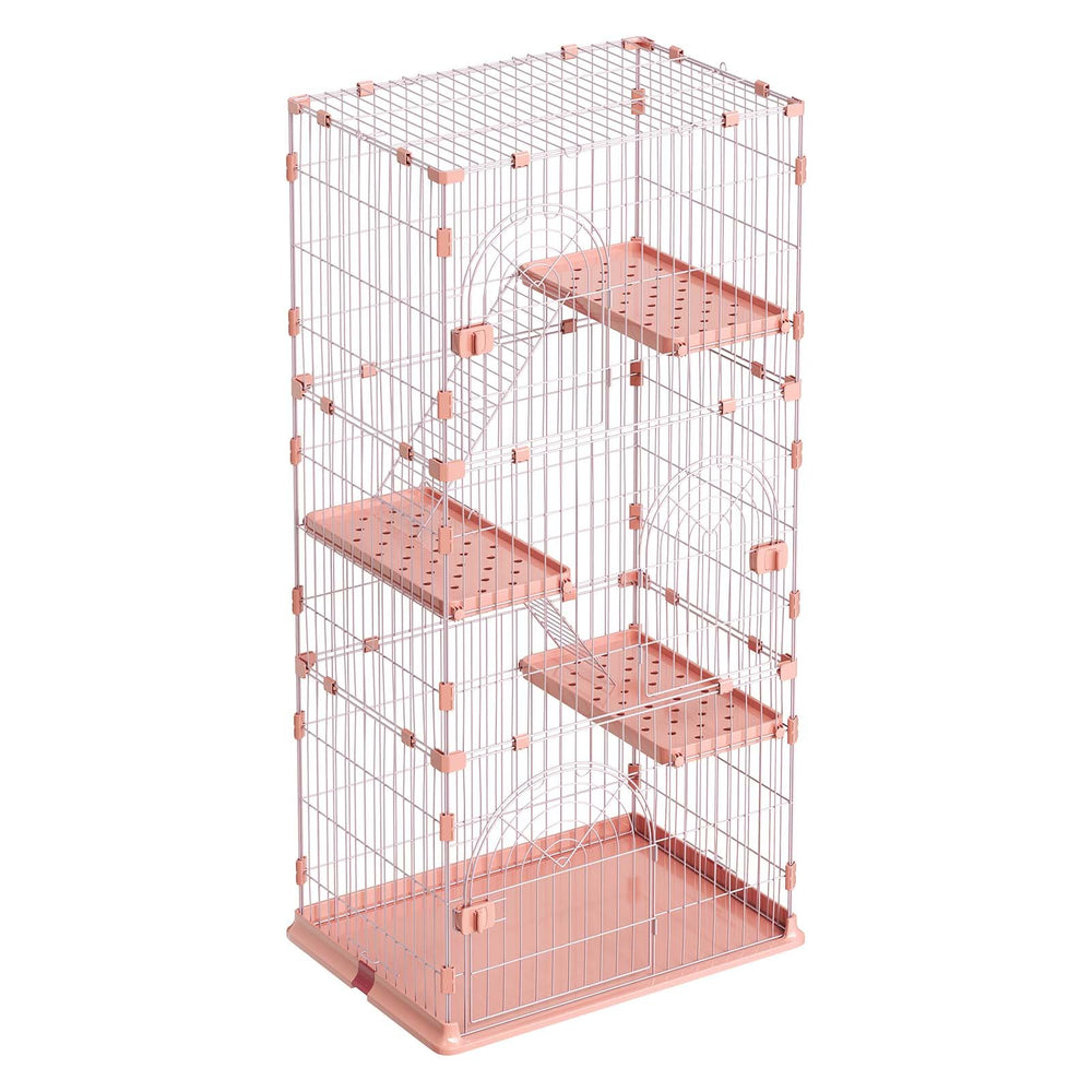VEVOR Cat Cage 4-Tier 33.07"x23.82"x64.37" DIY Cat Playpen with Ladders, Indoor Enclosure Detachable Metal Wire Kennel Crate, Large Exercise Place for 1-2 Cats, Kittens, Ferrets & Small Animals, Pink