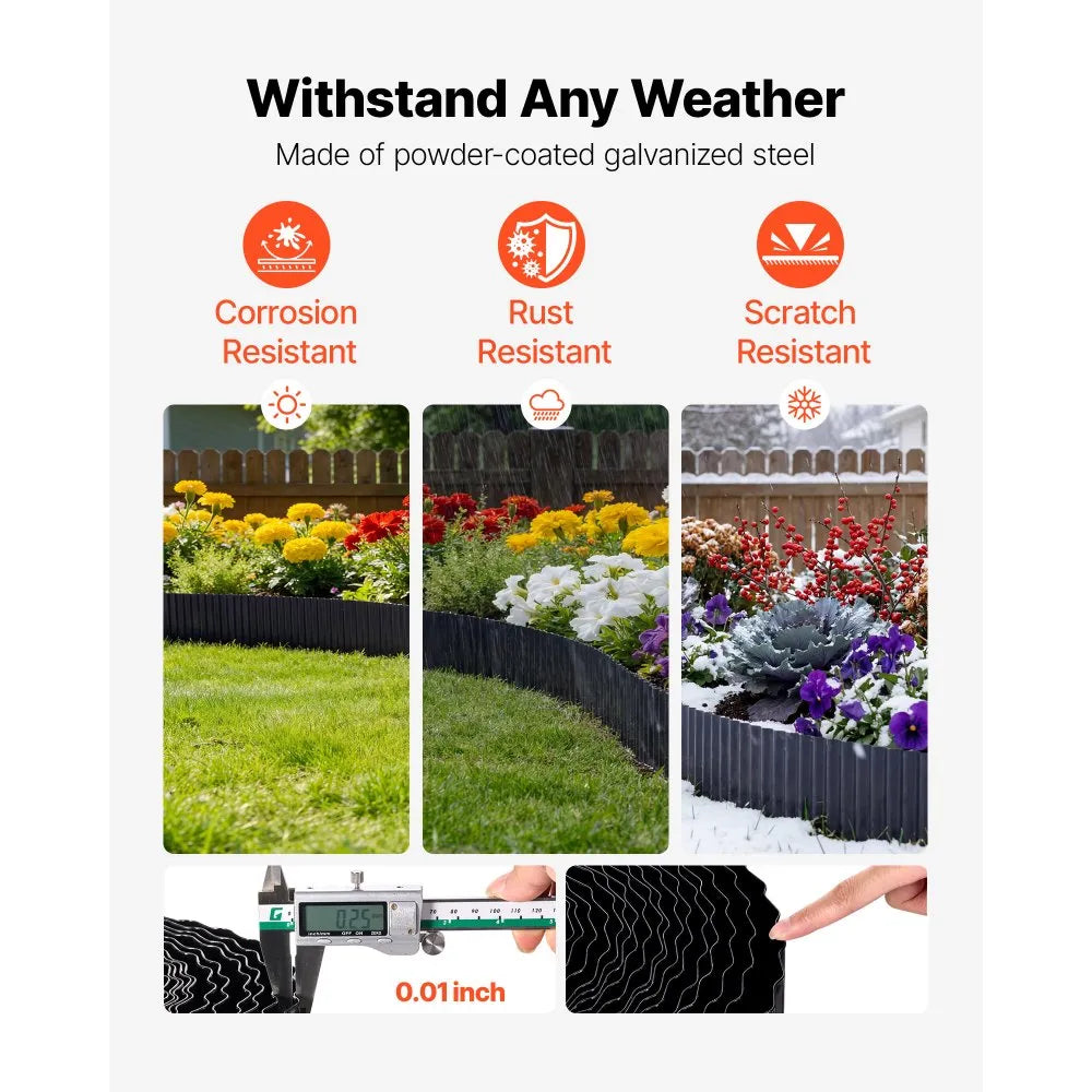 VEVOR Galvanized Steel Landscape Edging, 40 ft x 12 in Metal Edging for Landscaping with Gloves, Easy-to-Install Bendable Metal Strips, Heavy Duty Metal Garden Edge Border for Flower Bed, Yard Pathway