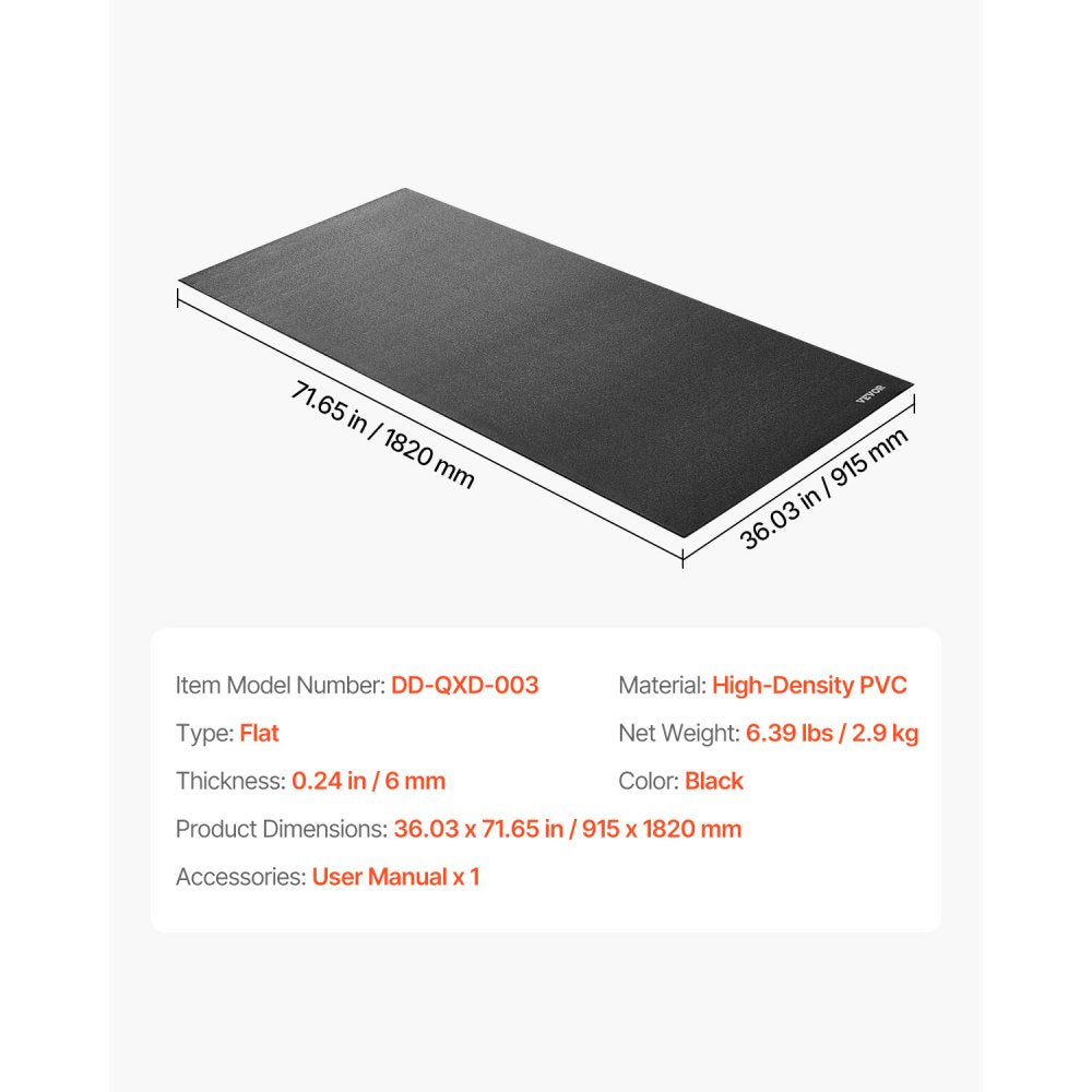 VEVOR Treadmill Mat for Carpet Floor, 1/4" Thick, 36" x 72" Exercise Equipment Mat for Treadmills, Elliptical, Rowing Machine, High Density PVC Floor Protector, Waterproof and Non-slip for Home Gym