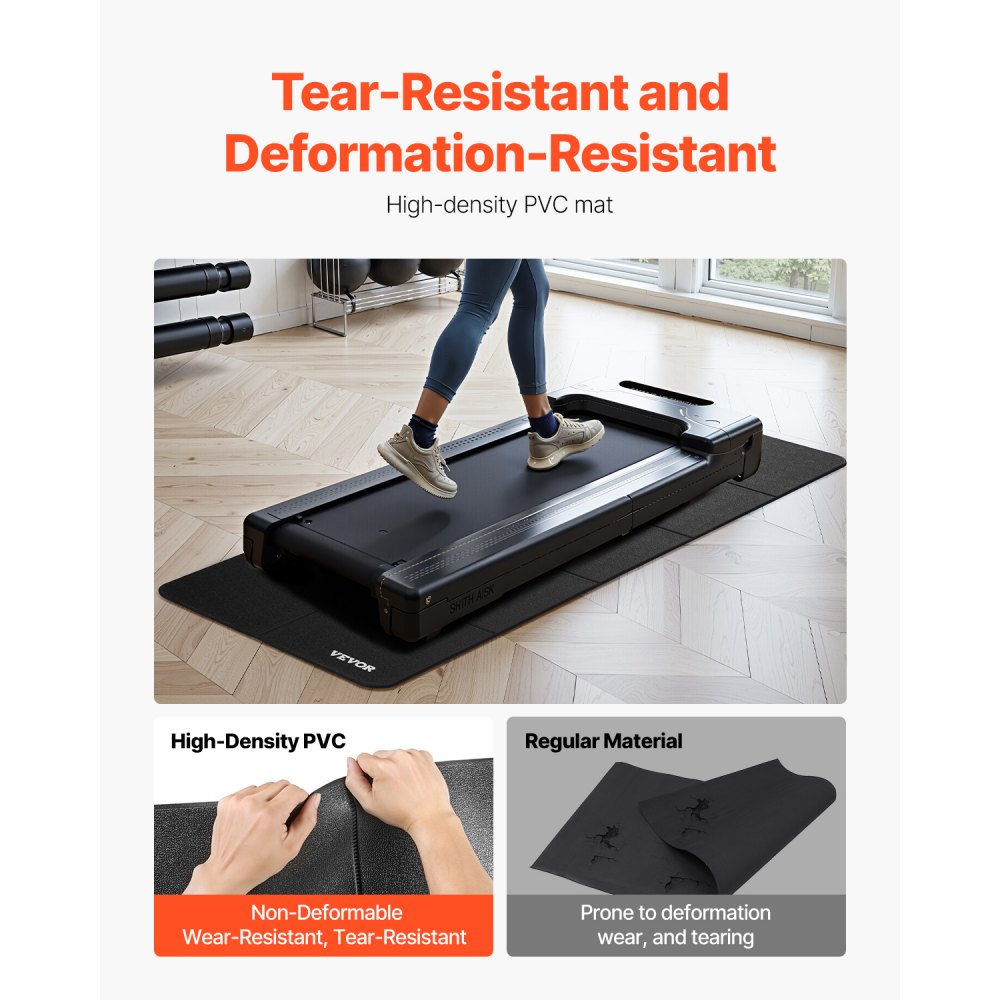 VEVOR Foldable Walking Pad Treadmill Mat, 1/4" Thick, 24" x 68" Exercise Equipment Mat for Elliptical on Carpet Hardwood Floor, High Density PVC Floor Protector, Waterproof and Non-slip for Home Gym