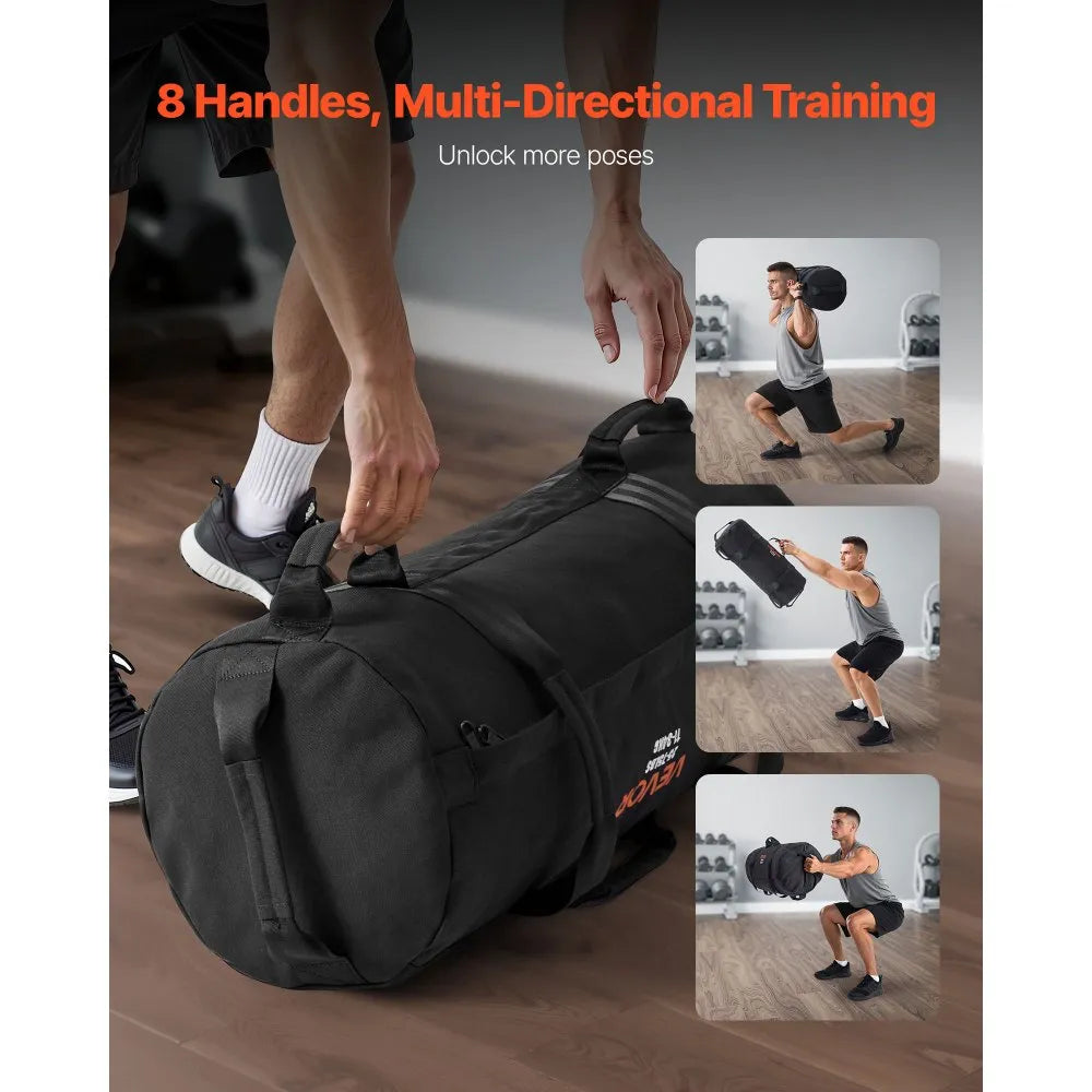 VEVOR Workout Sandbag, Heavy Duty Workout Power Bags with Handles, 25-75 lbs Adjustable Slam Bag for Fitness Strength Weight Training Cross-Training, Home Gym Exercise, Black (Unfilled)