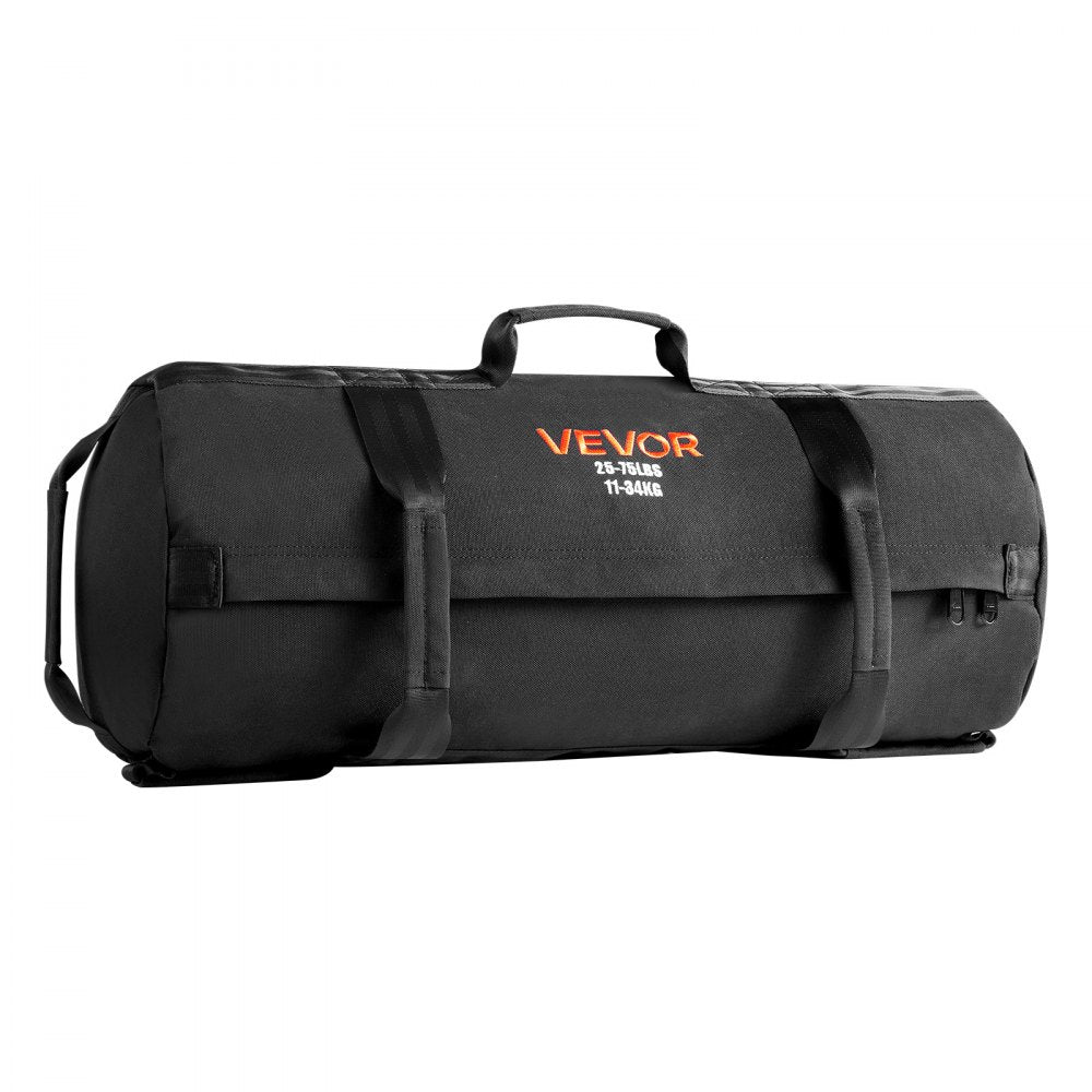 VEVOR Workout Sandbag, Heavy Duty Workout Power Bags with Handles, 25-75 lbs Adjustable Slam Bag for Fitness Strength Weight Training Cross-Training, Home Gym Exercise, Black (Unfilled)