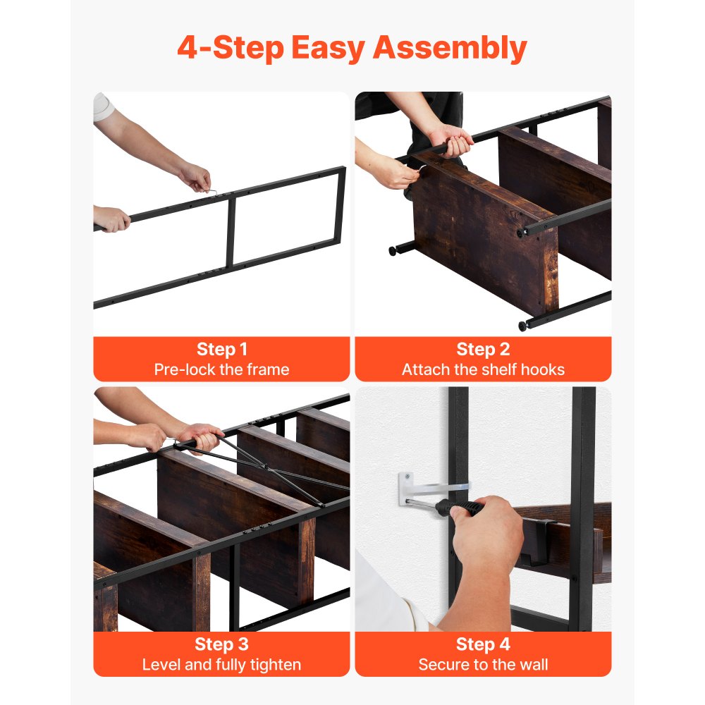 VEVOR Industrial Bookshelf, 6-Tier, Vintage Ladder Shelf Bookshelves and Bookcases, with Metal Frame, Book Organizer with Open Shelves, for Living Room, Bedroom, Kitchen, Home Office, Rustics Brown