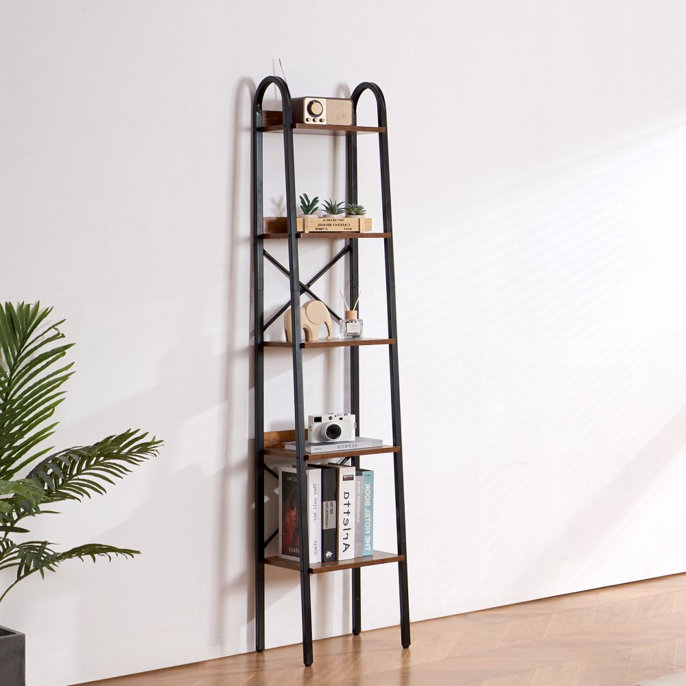 VEVOR Metal Bookshelf, 5-Tier Industrial Bookshelf, Tall Narrow Rustic Vintage Storage Bookcase with Open Shelves, Freestanding Display Shelving Unit Storage Rack, for Living room, Bedroom & Office