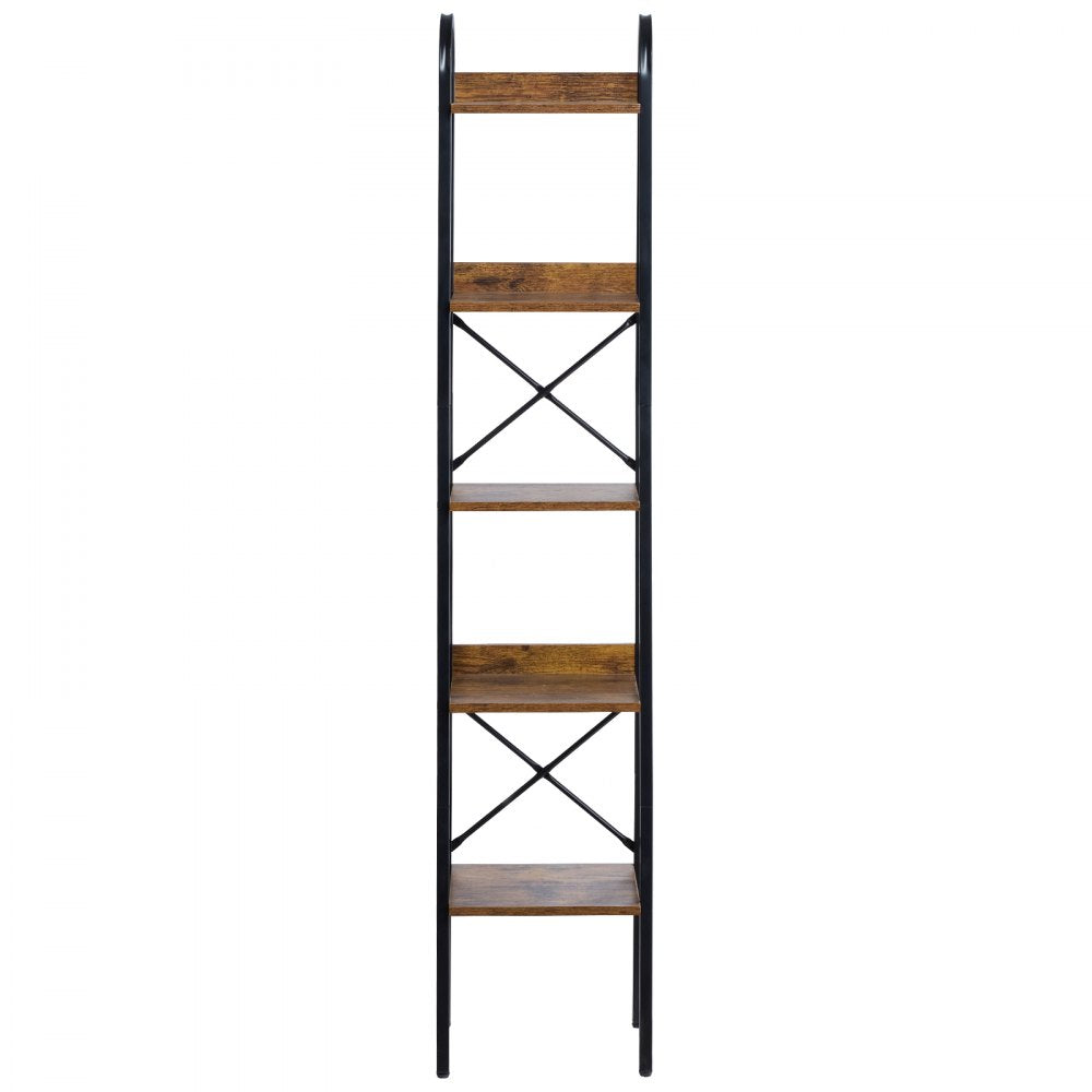 VEVOR Metal Bookshelf, 5-Tier Industrial Bookshelf, Tall Narrow Rustic Vintage Storage Bookcase with Open Shelves, Freestanding Display Shelving Unit Storage Rack, for Living room, Bedroom & Office