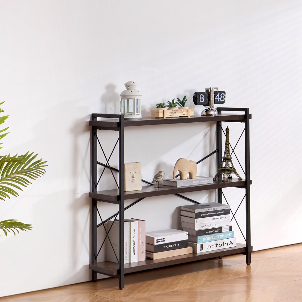 VEVOR Metal Bookshelf, 3-Tier Industrial Bookshelf, Small Rustic Storage Display Bookcase with Open Shelves, Freestanding Display Vintage Shelving Unit Storage Rack, for Living room, Bedroom & Office