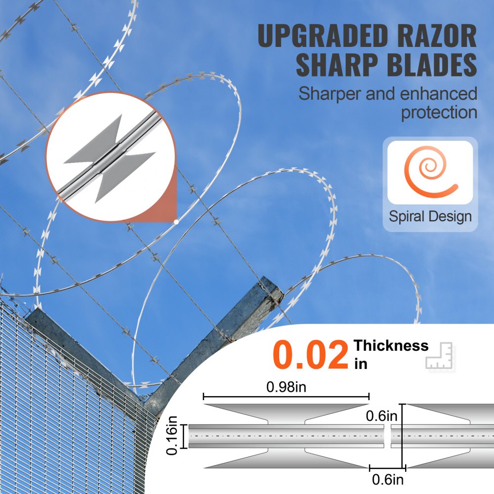 VEVOR Razor Wires, 246 ft Razor Barbed Wire, 5 Rolls Razor Wire Fencing Razor Fence, Razor Ribbon Barbed Wire Galvanized Razor Wire Fence, Rolls Razor for Garden