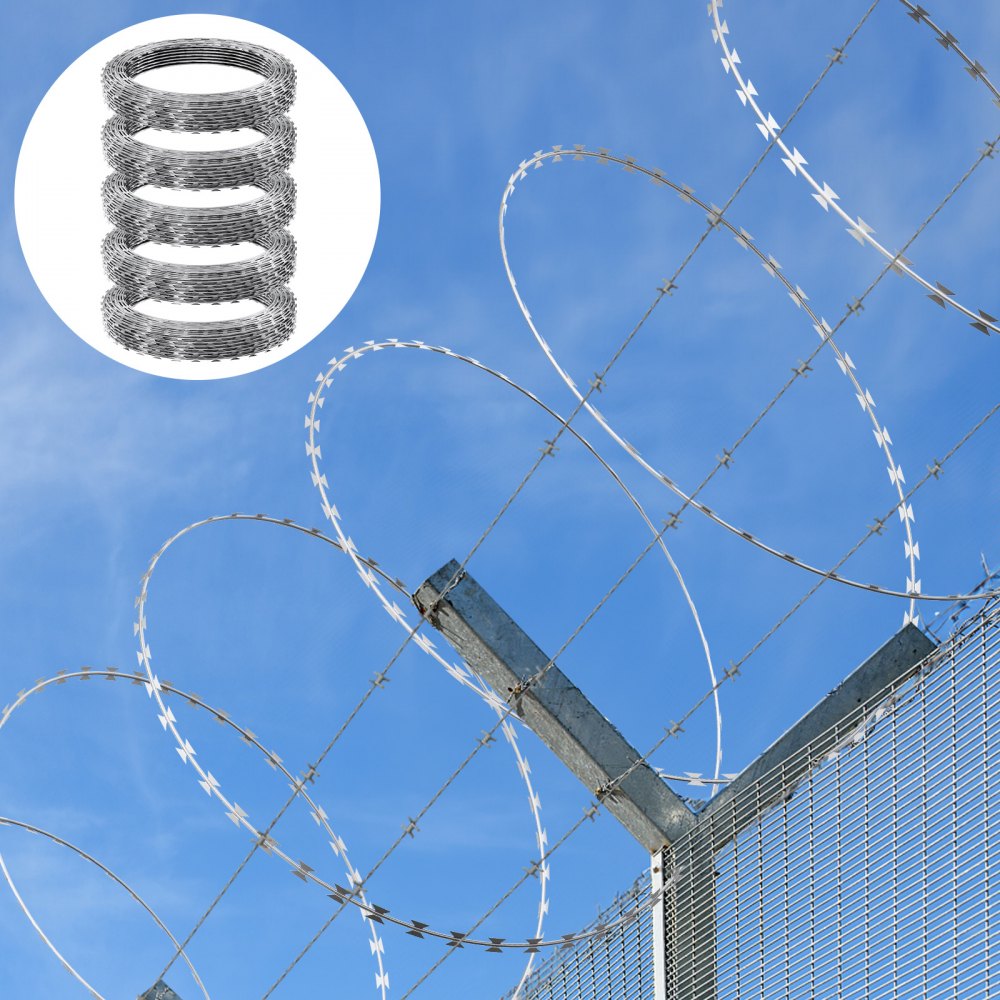VEVOR Razor Wires, 246 ft Razor Barbed Wire, 5 Rolls Razor Wire Fencing Razor Fence, Razor Ribbon Barbed Wire Galvanized Razor Wire Fence, Rolls Razor for Garden
