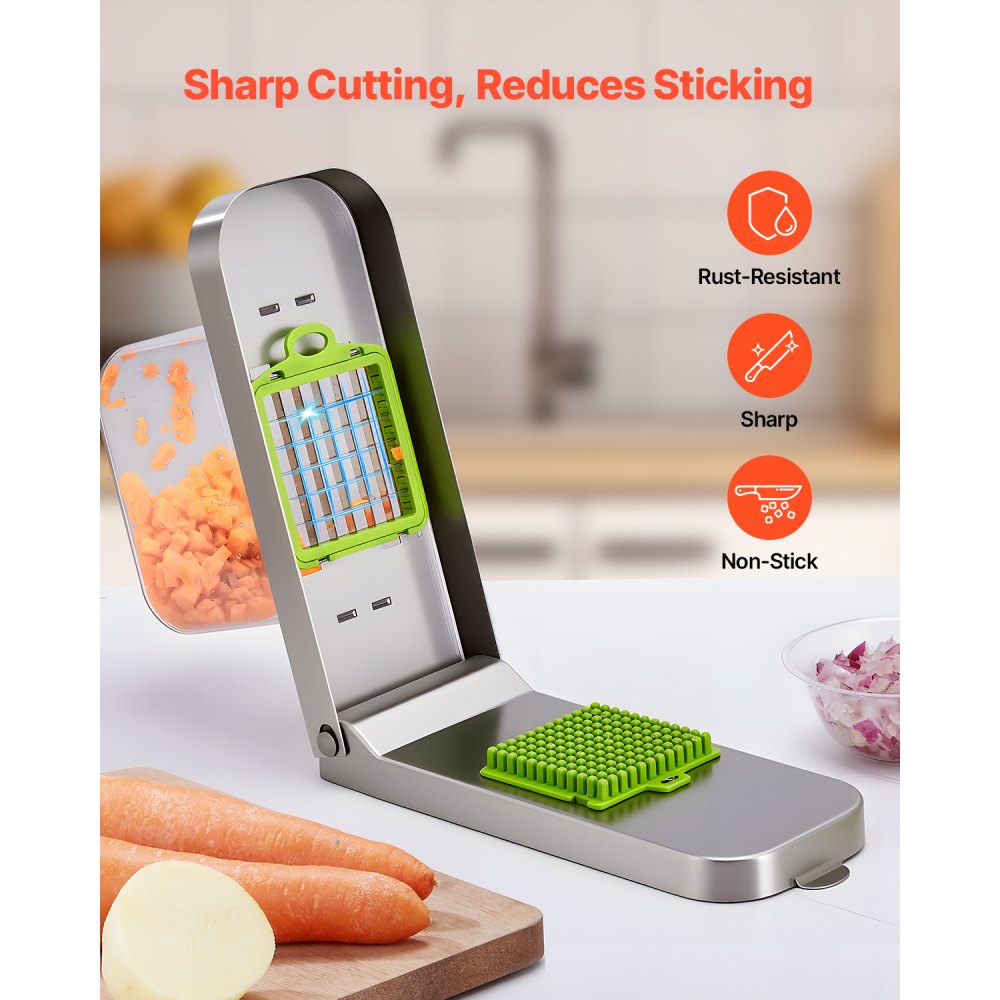 VEVOR Vegetable Chopper, Food Veggie Cutter with 3 Stainless Steel Blades, Onion Slicer with Container, Salad Potato Dicer Kitchen Gadgets & Essentials Home Appliances Tools for Easy DIY, Silver