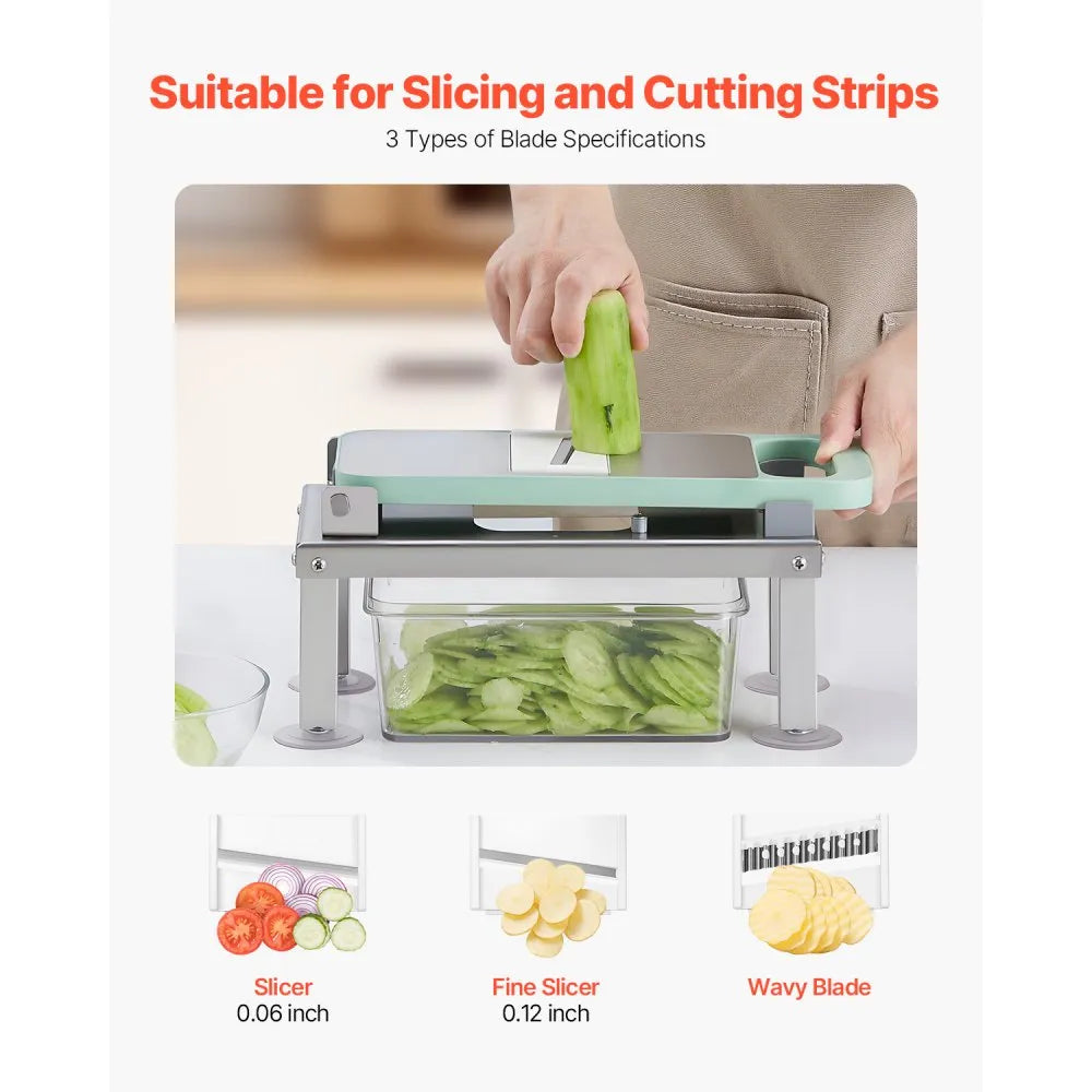 VEVOR Vegetable Chopper Mandoline Slicer, All-in-1 Food Veggie Cutter with 9 Stainless Steel Blades, Cheese Grater Onion Potato Dicer with Container,Salad Spiralizer Kitchen Gadgets&Essentials