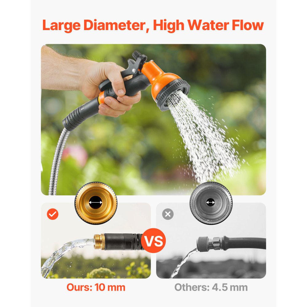 VEVOR Metal Garden Hose 150 ft, Rust Proof Stainless Steel Water Hose, Heavy Duty Backyard Hose with 10 Function Nozzle, No-Kink & Flexible Water Pipe, Lightweight Metal Hose for Yard, Outdoor