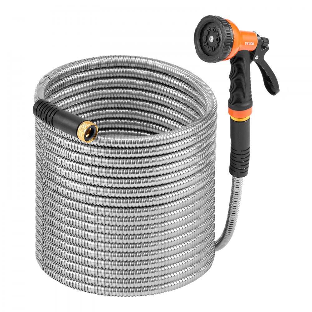 VEVOR Metal Garden Hose 150 ft, Rust Proof Stainless Steel Water Hose, Heavy Duty Backyard Hose with 10 Function Nozzle, No-Kink & Flexible Water Pipe, Lightweight Metal Hose for Yard, Outdoor