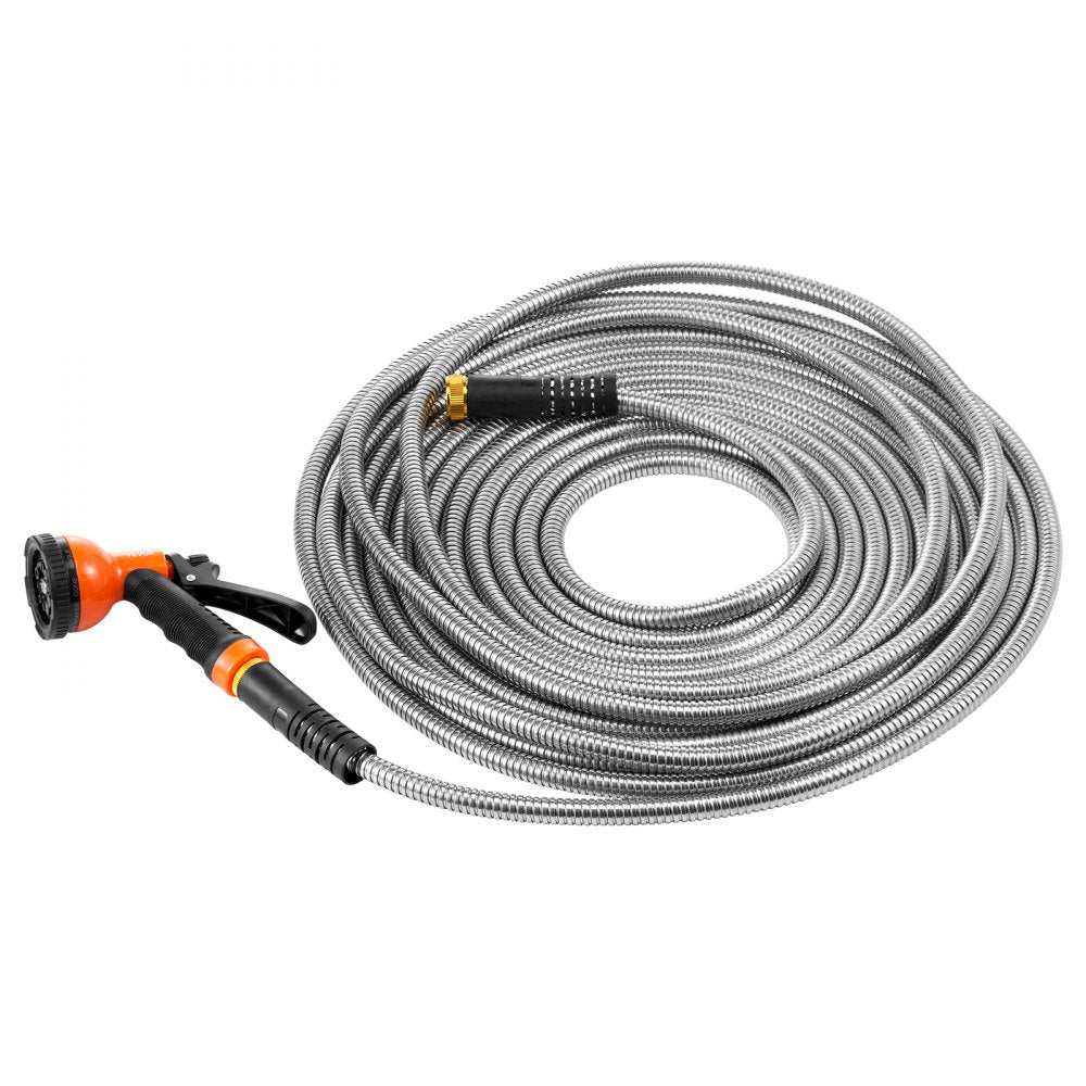VEVOR Metal Garden Hose 150 ft, Rust Proof Stainless Steel Water Hose, Heavy Duty Backyard Hose with 10 Function Nozzle, No-Kink & Flexible Water Pipe, Lightweight Metal Hose for Yard, Outdoor