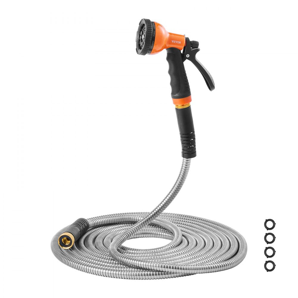 VEVOR Metal Garden Hose 150 ft, Rust Proof Stainless Steel Water Hose, Heavy Duty Backyard Hose with 10 Function Nozzle, No-Kink & Flexible Water Pipe, Lightweight Metal Hose for Yard, Outdoor