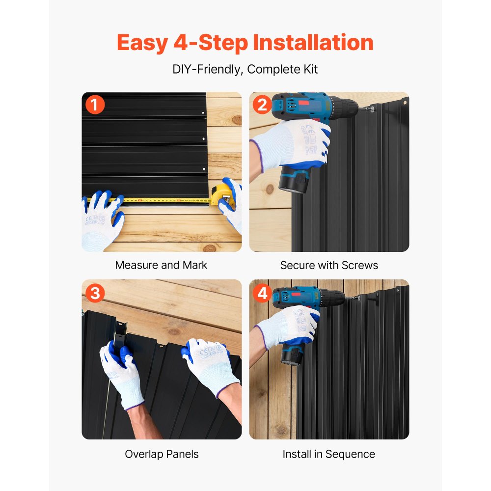 VEVOR Metal Roof Panels, 20Pcs 99 sq.ft. Galvanized Steel Roofing Panels, High Impact Corrugated Tin Gazebo Top with Screws, Gloves, Heavy Duty for Gazebos, Chicken Coop Sheds Stables Patio, Black
