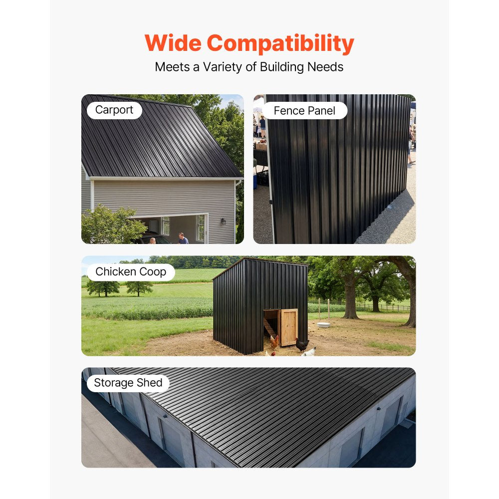 VEVOR Metal Roof Panels, 25Pcs 176 sq.ft. Galvanized Steel Roofing Panels, High Impact Corrugated Tin Gazebo Top with Screws, Gloves, Heavy Duty for Gazebos, Chicken Coop Sheds Stables Patio, Black