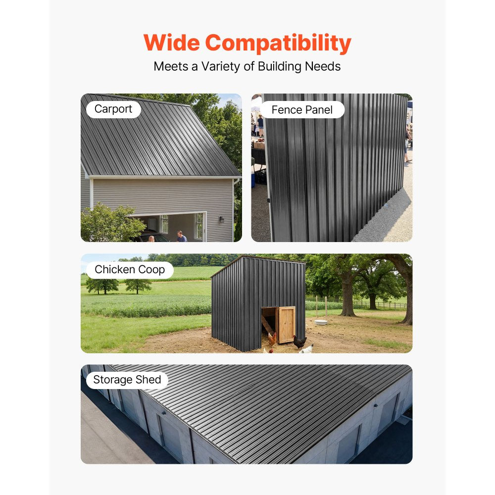 VEVOR Metal Roof Panels, 25Pcs 176 sq.ft. Galvanized Steel Roofing Panels, High Impact Corrugated Tin Gazebo Top with Screws, Gloves, Heavy Duty for Gazebos, Chicken Coop Sheds Stables Patio, Gray