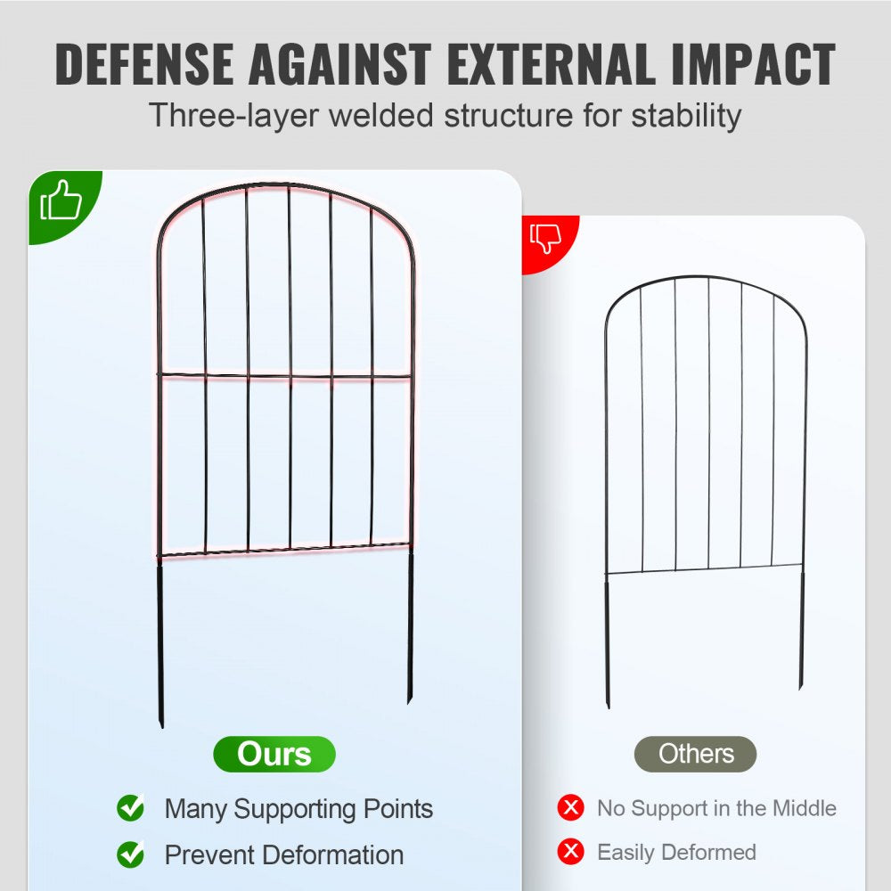 VEVOR Garden Fence, 24in(H) x11ft(L) Animal Barrier Fence, Underground Decorative Garden Fencing with 2 Inch Spike Spacing, Metal Dog Fence for the Yard and Outdoor Patio, 10 Pack